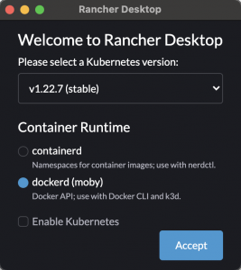 Rancher Desktop Setup Screen