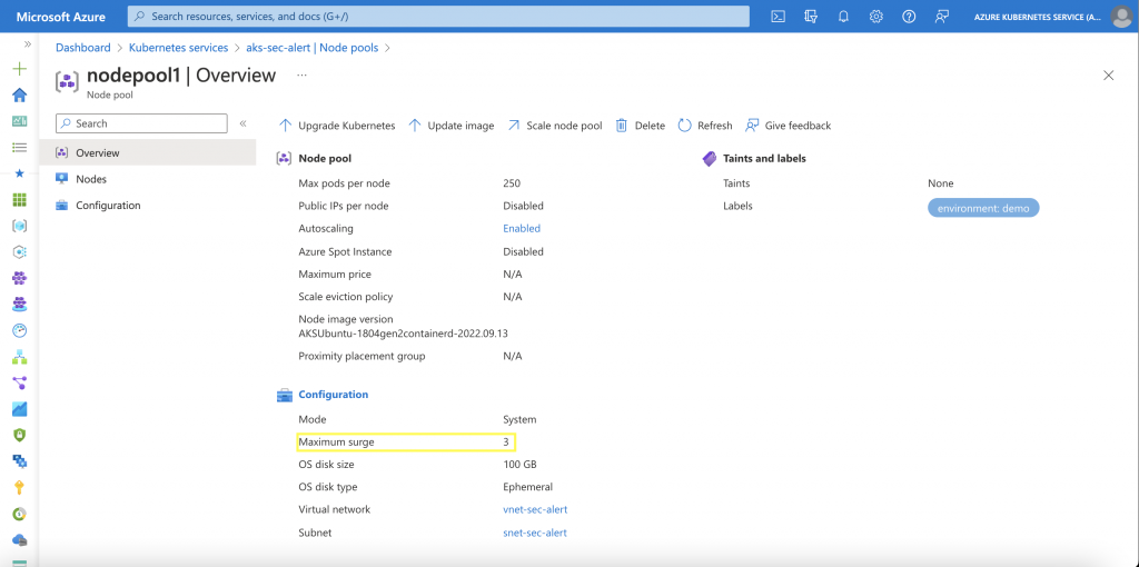 Apply configuration changes to the default node pool in AKS via Bicep ...