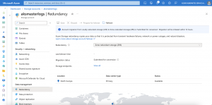 Azure portal - storage account redundancy section - migration status