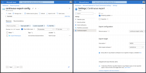 Azure portal resource group and continuous export settings page
